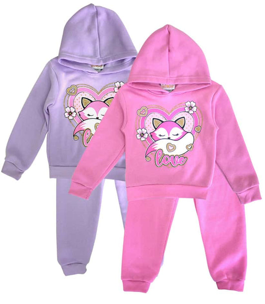 Infant GIRLS PINK "Fox Love" Screen Hooded Pull Over Jogset 12 - 24Mths
