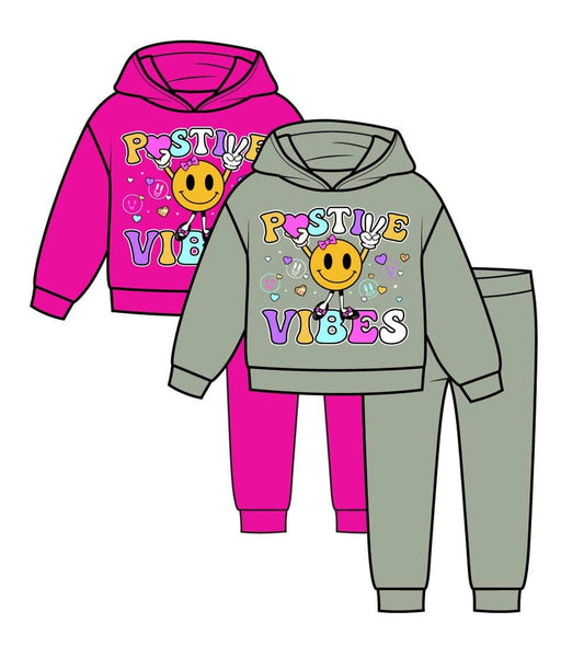 GIRLS PINK Happy Face Screen Hooded Pull Over Jogset 7/8 - 10/12